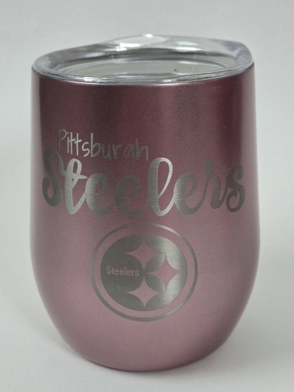 NFL Pittsburgh Steelers Rose Gold Blush 12 oz Stainless Steel Wine Tumbler w/Lid